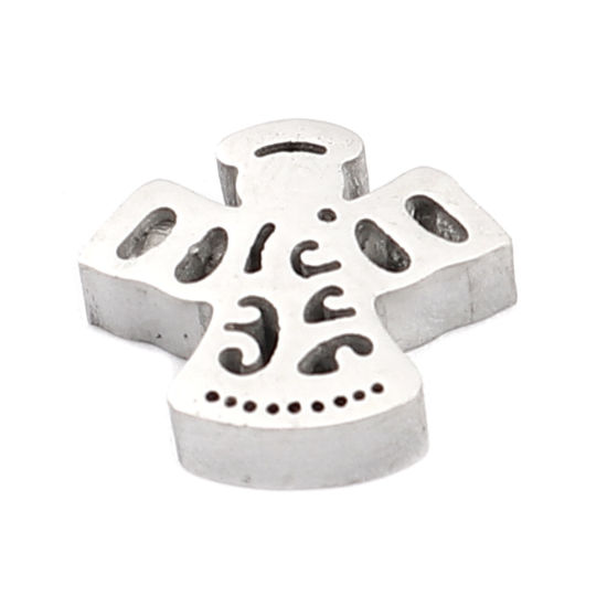 Изображение 304 Нержавеющая Сталь религия Бусины Ангел Серебряный Тон 12мм x 10мм, Отверстие:примерно 1.7мм, 3 ШТ