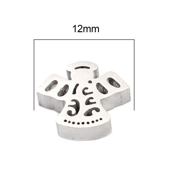 Изображение 304 Нержавеющая Сталь религия Бусины Ангел Серебряный Тон 12мм x 10мм, Отверстие:примерно 1.7мм, 3 ШТ