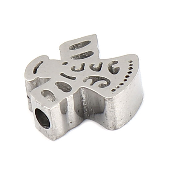 Изображение 304 Нержавеющая Сталь религия Бусины Ангел Серебряный Тон 12мм x 10мм, Отверстие:примерно 1.7мм, 3 ШТ