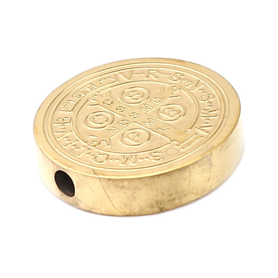 Imagen de 304 Acero Inoxidable Religión Cuentas Plano Redondo Chapado en Oro Jesús 15mm Diámetro, Agujero: Aprox 2mm, 2 Unidades