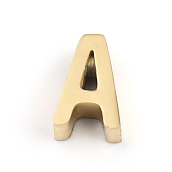 Immagine di 304 Acciaio Inossidabile Perline Lettera Oro Placcato Lettere " A " 8mm x 5mm, Buco: Circa 1.4mm, 2 Pz