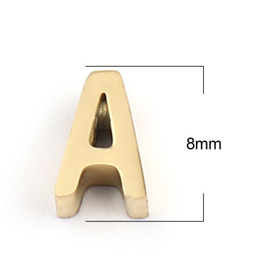 Immagine di 304 Acciaio Inossidabile Perline Lettera Oro Placcato Lettere " A " 8mm x 5mm, Buco: Circa 1.4mm, 2 Pz