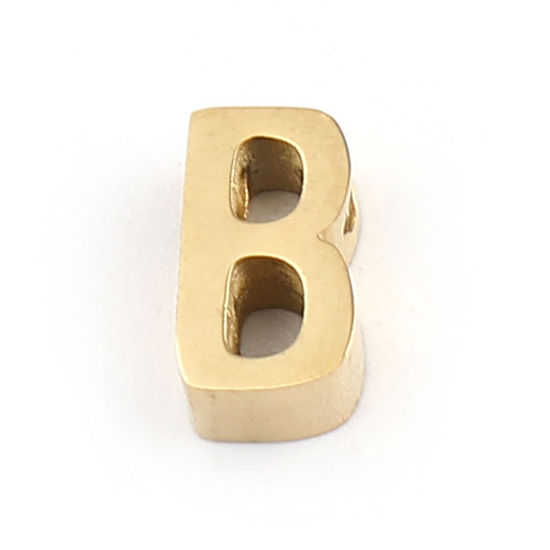 Immagine di 304 Acciaio Inossidabile Perline Lettera Oro Placcato Lettere " B " 8mm x 4mm, Buco: Circa 1.4mm, 2 Pz