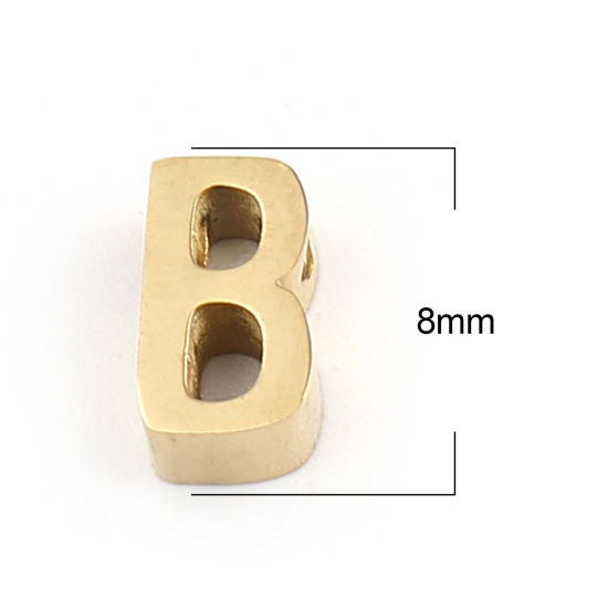 Immagine di 304 Acciaio Inossidabile Perline Lettera Oro Placcato Lettere " B " 8mm x 4mm, Buco: Circa 1.4mm, 2 Pz