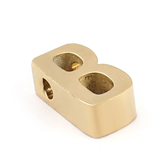 Immagine di 304 Acciaio Inossidabile Perline Lettera Oro Placcato Lettere " B " 8mm x 4mm, Buco: Circa 1.4mm, 2 Pz