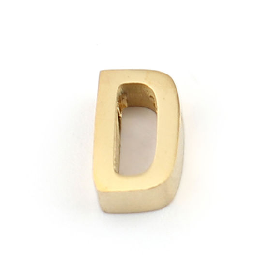 Immagine di 304 Acciaio Inossidabile Perline Lettera Oro Placcato Lettere " D " 8mm x 5mm, Buco: Circa 1.4mm, 2 Pz