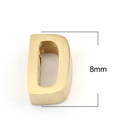 Immagine di 304 Acciaio Inossidabile Perline Lettera Oro Placcato Lettere " D " 8mm x 5mm, Buco: Circa 1.4mm, 2 Pz