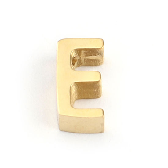 Immagine di 304 Acciaio Inossidabile Perline Lettera Oro Placcato Lettere " E " 7mm x 4mm, Buco: Circa 1.5mm, 2 Pz