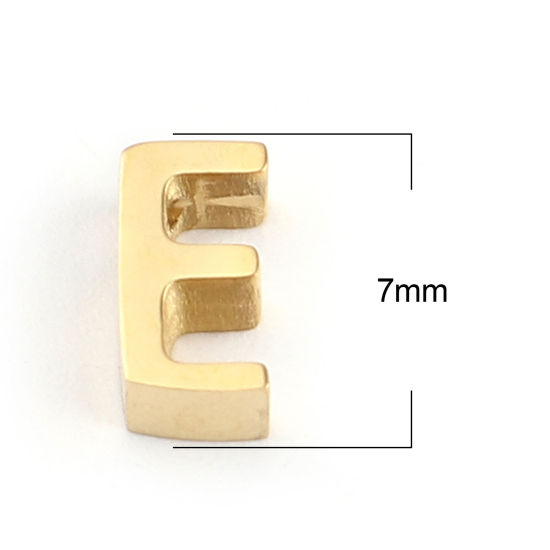 Immagine di 304 Acciaio Inossidabile Perline Lettera Oro Placcato Lettere " E " 7mm x 4mm, Buco: Circa 1.5mm, 2 Pz