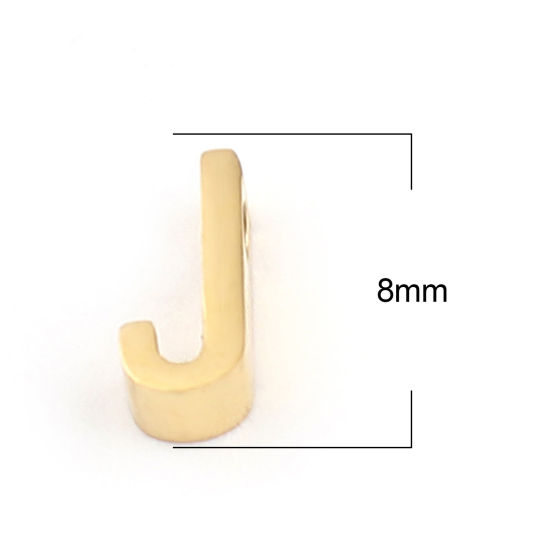 Immagine di 304 Acciaio Inossidabile Perline Lettera Oro Placcato Lettere " J " 8mm x 4mm, Buco: Circa 1.5mm, 2 Pz