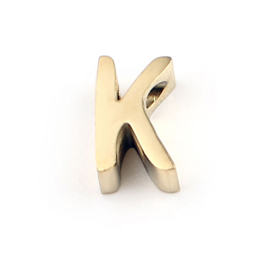 Immagine di 304 Acciaio Inossidabile Perline Lettera Oro Placcato Lettere " K " 8mm x 5mm, Buco: Circa 1.4mm, 2 Pz