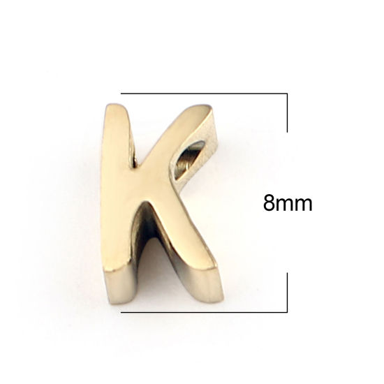 Immagine di 304 Acciaio Inossidabile Perline Lettera Oro Placcato Lettere " K " 8mm x 5mm, Buco: Circa 1.4mm, 2 Pz
