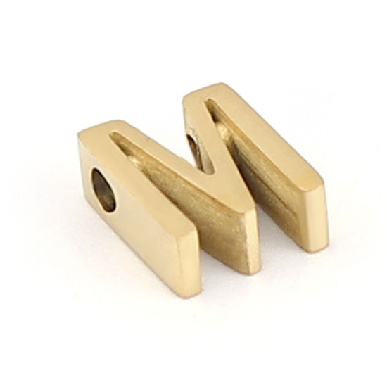 Immagine di 304 Acciaio Inossidabile Perline Lettera Oro Placcato Lettere " M " 8mm x 6mm, Buco: Circa 1.5mm, 2 Pz