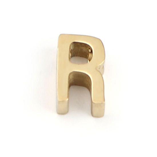 Immagine di 304 Acciaio Inossidabile Perline Lettera Oro Placcato Lettere " R " 8mm x 5mm, Buco: Circa 1.4mm, 2 Pz