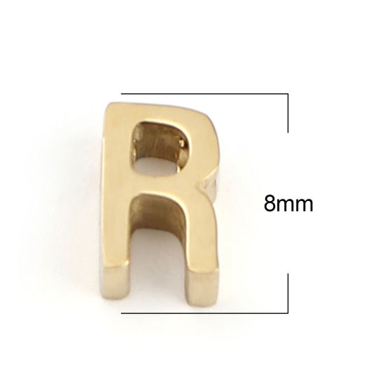 Immagine di 304 Acciaio Inossidabile Perline Lettera Oro Placcato Lettere " R " 8mm x 5mm, Buco: Circa 1.4mm, 2 Pz