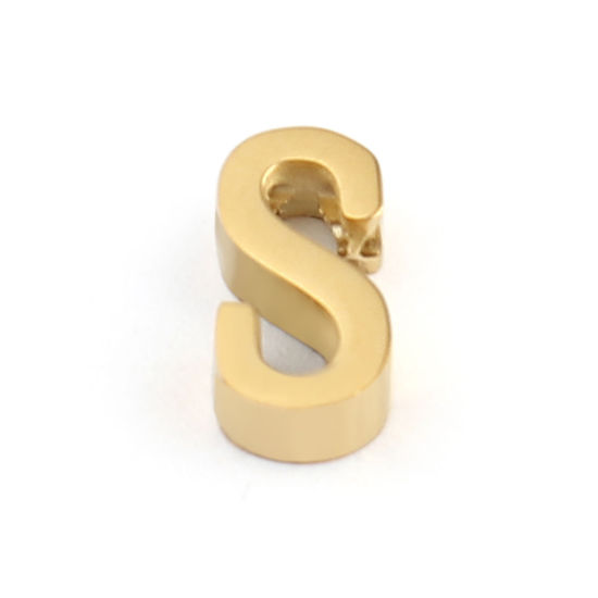 Immagine di 304 Acciaio Inossidabile Perline Lettera Oro Placcato Lettere " S " 8mm x 4mm, Buco: Circa 1.5mm, 2 Pz