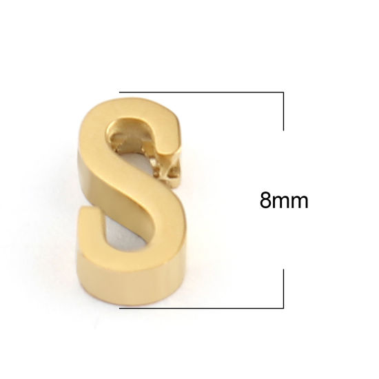 Immagine di 304 Acciaio Inossidabile Perline Lettera Oro Placcato Lettere " S " 8mm x 4mm, Buco: Circa 1.5mm, 2 Pz