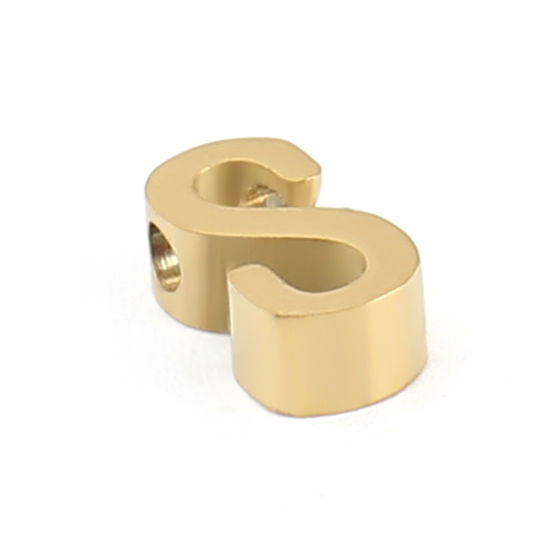 Immagine di 304 Acciaio Inossidabile Perline Lettera Oro Placcato Lettere " S " 8mm x 4mm, Buco: Circa 1.5mm, 2 Pz