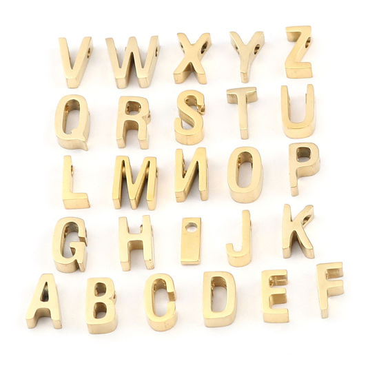 Immagine di 304 Acciaio Inossidabile Perline Lettera Oro Placcato Lettere " S " 8mm x 4mm, Buco: Circa 1.5mm, 2 Pz