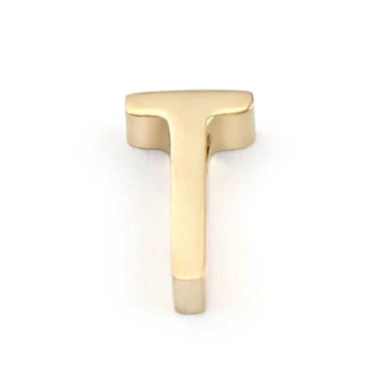 Immagine di 304 Acciaio Inossidabile Perline Lettera Oro Placcato Lettere " T " 8mm x 5mm, Buco: Circa 1.4mm, 2 Pz