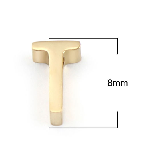 Immagine di 304 Acciaio Inossidabile Perline Lettera Oro Placcato Lettere " T " 8mm x 5mm, Buco: Circa 1.4mm, 2 Pz