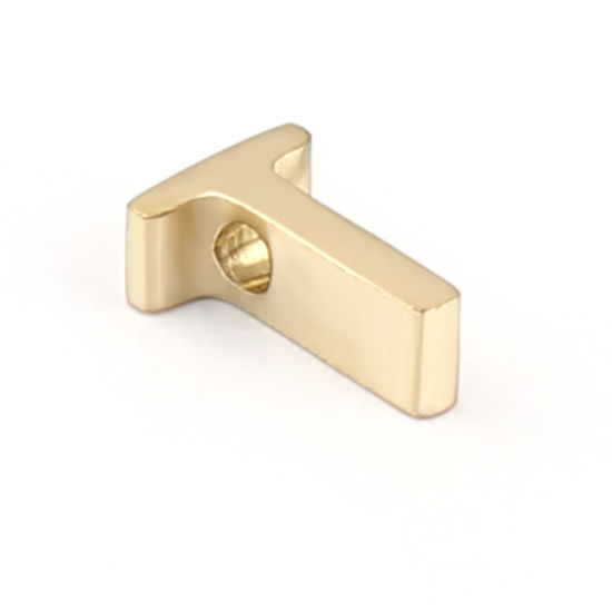 Immagine di 304 Acciaio Inossidabile Perline Lettera Oro Placcato Lettere " T " 8mm x 5mm, Buco: Circa 1.4mm, 2 Pz