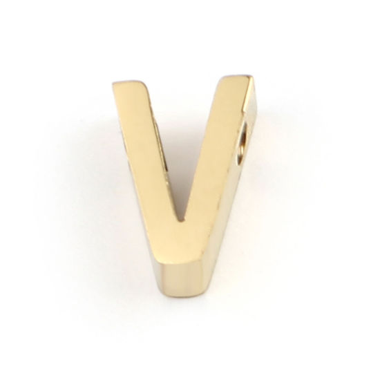 Immagine di 304 Acciaio Inossidabile Perline Lettera Oro Placcato Lettere " V " 8mm x 5mm, Buco: Circa 1.4mm, 2 Pz