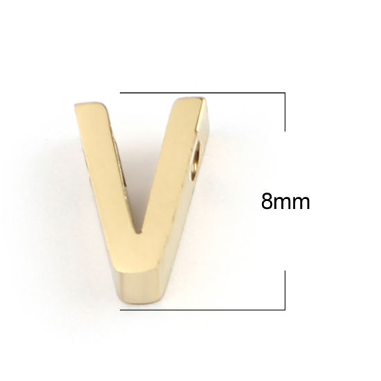 Immagine di 304 Acciaio Inossidabile Perline Lettera Oro Placcato Lettere " V " 8mm x 5mm, Buco: Circa 1.4mm, 2 Pz