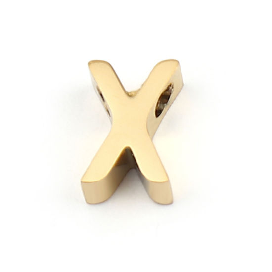 Immagine di 304 Acciaio Inossidabile Perline Lettera Oro Placcato Lettere " X " 8mm x 5mm, Buco: Circa 1.5mm, 2 Pz