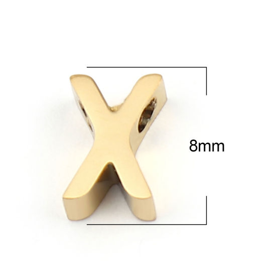 Immagine di 304 Acciaio Inossidabile Perline Lettera Oro Placcato Lettere " X " 8mm x 5mm, Buco: Circa 1.5mm, 2 Pz