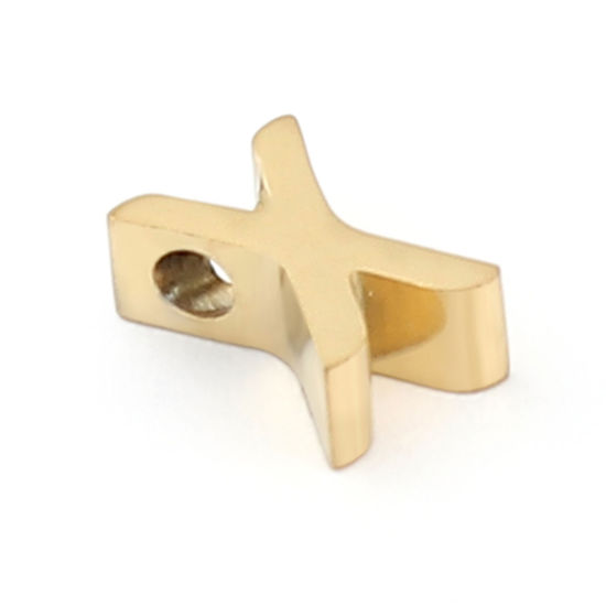 Immagine di 304 Acciaio Inossidabile Perline Lettera Oro Placcato Lettere " X " 8mm x 5mm, Buco: Circa 1.5mm, 2 Pz