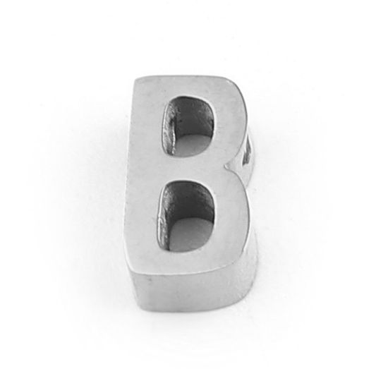 Bild von 304 Edelstahl Perlen Buchstabe Silberfarbe Message " B " 8mm x 4mm, Loch: ca. 1.4mm, 3 Stück