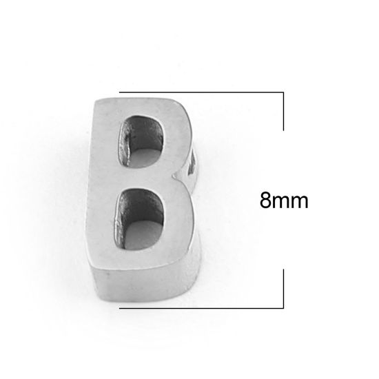 Bild von 304 Edelstahl Perlen Buchstabe Silberfarbe Message " B " 8mm x 4mm, Loch: ca. 1.4mm, 3 Stück