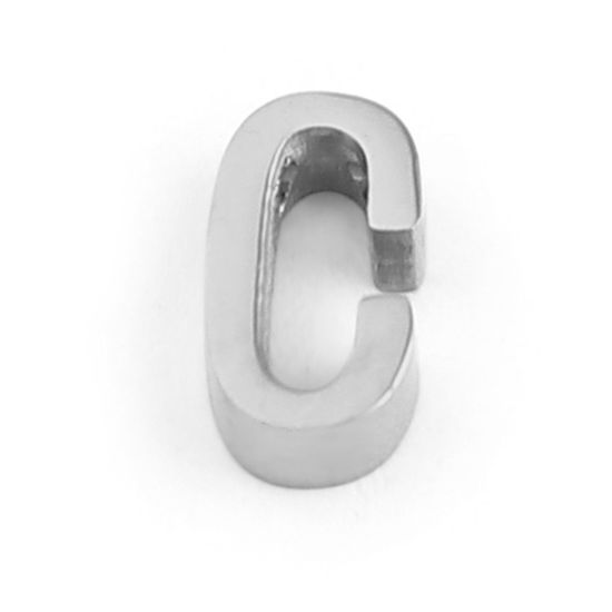 Bild von 304 Edelstahl Perlen Buchstabe Silberfarbe Message " C " 8mm x 4mm, Loch: ca. 1.5mm, 3 Stück