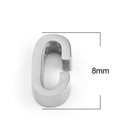 Bild von 304 Edelstahl Perlen Buchstabe Silberfarbe Message " C " 8mm x 4mm, Loch: ca. 1.5mm, 3 Stück