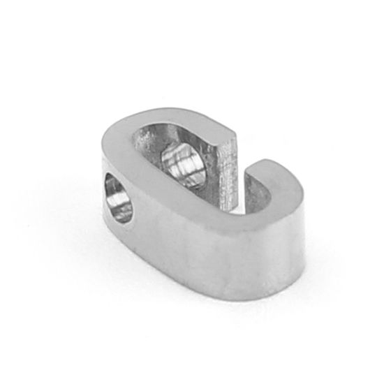 Bild von 304 Edelstahl Perlen Buchstabe Silberfarbe Message " C " 8mm x 4mm, Loch: ca. 1.5mm, 3 Stück