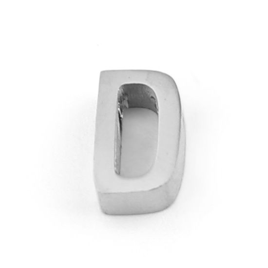 Bild von 304 Edelstahl Perlen Buchstabe Silberfarbe Message " D " 8mm x 5mm, Loch: ca. 1.4mm, 3 Stück