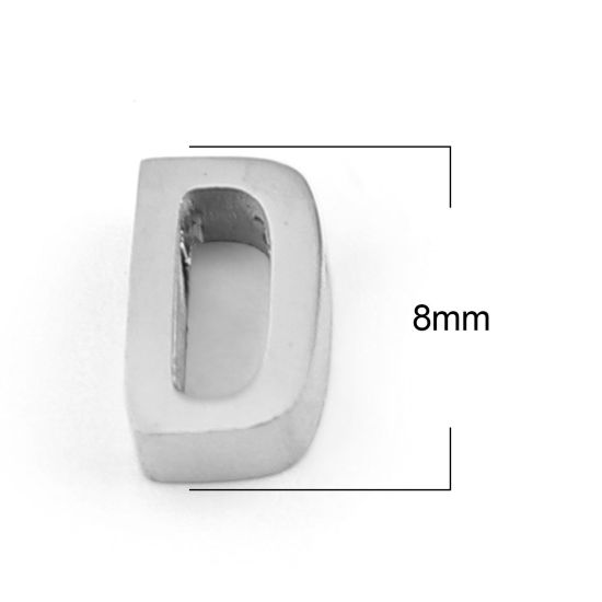 Bild von 304 Edelstahl Perlen Buchstabe Silberfarbe Message " D " 8mm x 5mm, Loch: ca. 1.4mm, 3 Stück