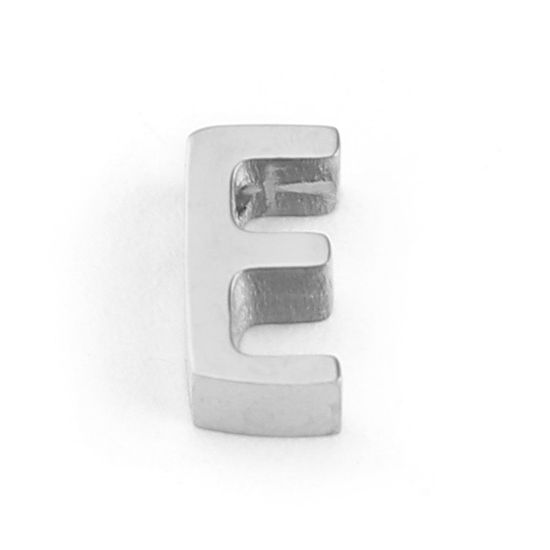 Bild von 304 Edelstahl Perlen Buchstabe Silberfarbe Message " E " 7mm x 4mm, Loch: ca. 1.5mm, 3 Stück