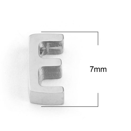 Bild von 304 Edelstahl Perlen Buchstabe Silberfarbe Message " E " 7mm x 4mm, Loch: ca. 1.5mm, 3 Stück