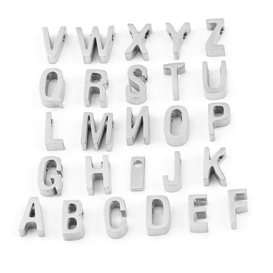 Bild von 304 Edelstahl Perlen Buchstabe Silberfarbe Message " E " 7mm x 4mm, Loch: ca. 1.5mm, 3 Stück