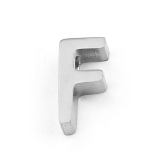 Bild von 304 Edelstahl Perlen Buchstabe Silberfarbe Message " F " 8mm x 4mm, Loch: ca. 1.4mm, 3 Stück