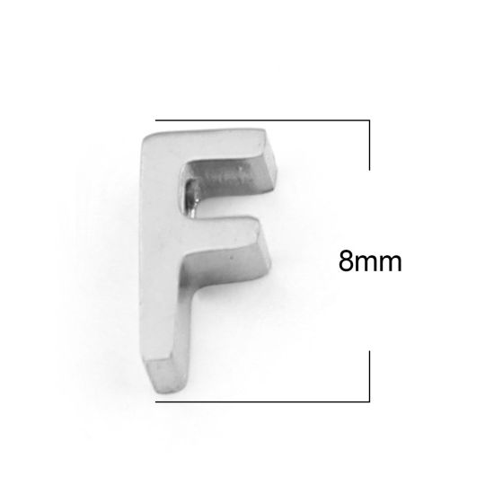 Bild von 304 Edelstahl Perlen Buchstabe Silberfarbe Message " F " 8mm x 4mm, Loch: ca. 1.4mm, 3 Stück