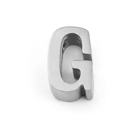 Bild von 304 Edelstahl Perlen Buchstabe Silberfarbe Message " G " 8mm x 5mm, Loch: ca. 1.4mm, 3 Stück