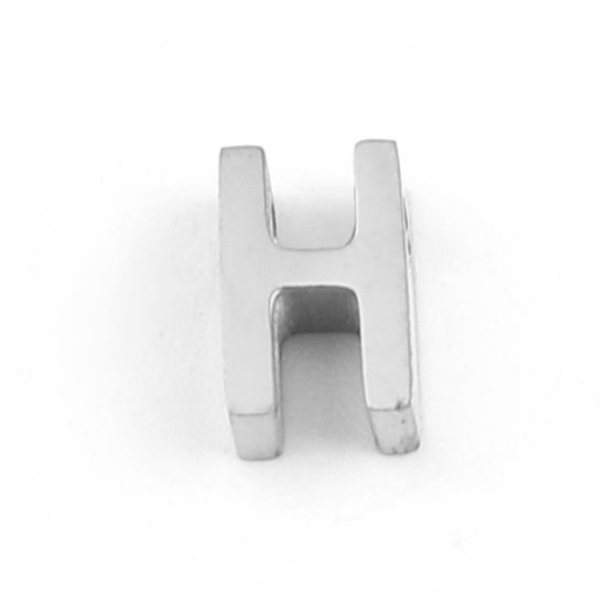 Immagine di 304 Acciaio Inossidabile Perline Lettera Tono Argento Lettere " H " 8mm x 5mm, Buco: Circa 1.5mm, 3 Pz