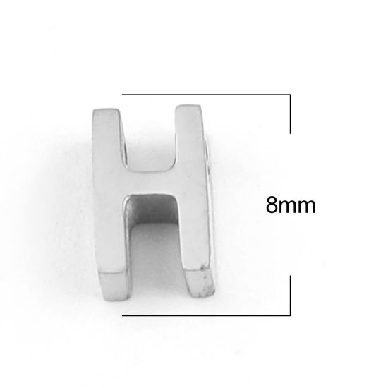 Immagine di 304 Acciaio Inossidabile Perline Lettera Tono Argento Lettere " H " 8mm x 5mm, Buco: Circa 1.5mm, 3 Pz