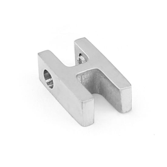Immagine di 304 Acciaio Inossidabile Perline Lettera Tono Argento Lettere " H " 8mm x 5mm, Buco: Circa 1.5mm, 3 Pz