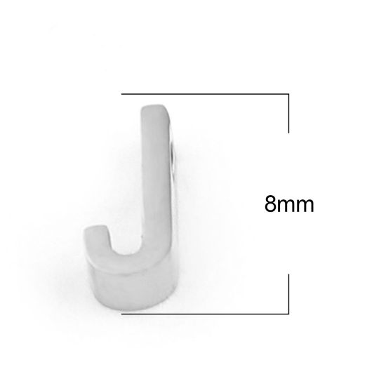 Bild von 304 Edelstahl Perlen Buchstabe Silberfarbe Message " J " 8mm x 4mm, Loch: ca. 1.5mm, 3 Stück