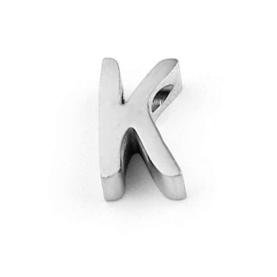 Bild von 304 Edelstahl Perlen Buchstabe Silberfarbe Message " K " 8mm x 5mm, Loch: ca. 1.4mm, 3 Stück