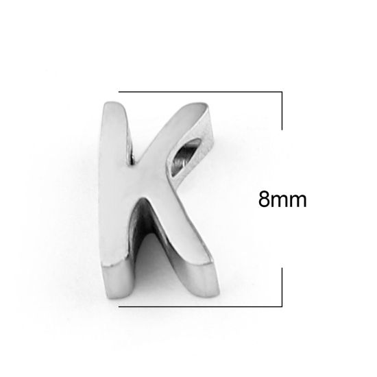 Bild von 304 Edelstahl Perlen Buchstabe Silberfarbe Message " K " 8mm x 5mm, Loch: ca. 1.4mm, 3 Stück